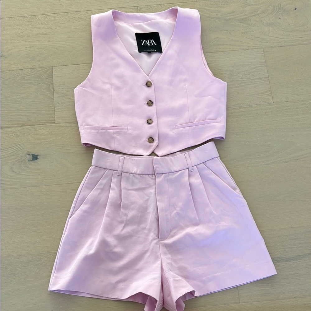 Zara vest and shorts matching set pink
